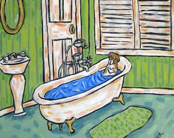jack russell taking a bath - dog art - tile coaster - animal lover gift