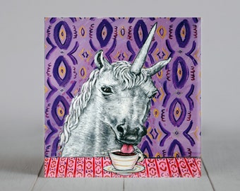 unicorn coffee fantasy art animal coaster tile gift