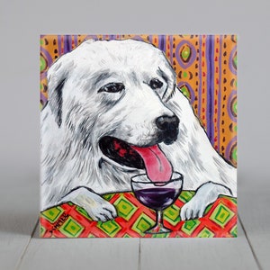 Great Pyrenees at the Wine Bar Dog Art coaster tile - multiple sizes