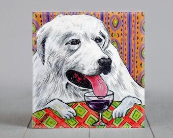 Great Pyrenees at the Wine Bar Dog Art coaster tile - multiple sizes