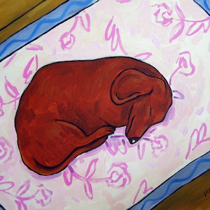 Dachshund Dog Art Print Sleeping on Rug - Matte or Glossy Paper - Multiple Sizes Available
