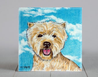 westie with the sky dog art tile coaster gift - multiple sizes available