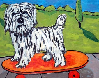 Havanese skateboarding dog coaster art ceramic dog tile animal gift