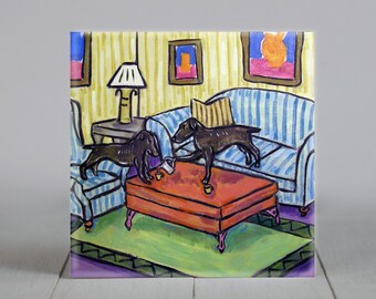Labrador Retriever Tea Time DOg Art coaster tile artwork art decor