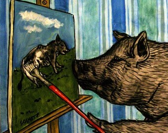 Pot Belly Pig Artist painter Art coaster tile