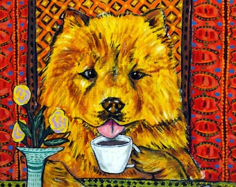 Chow Chow at the Coffee Shop Cafe Dog Art Print - 13x19 - matte or glossy