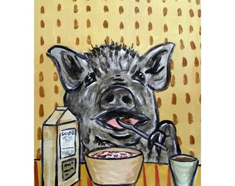 Pot Belly Pig Eating Cereal Art Print