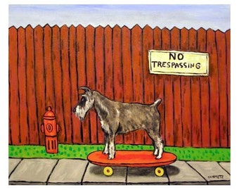 Schnauzer Riding a Skateboard Dog Art Print