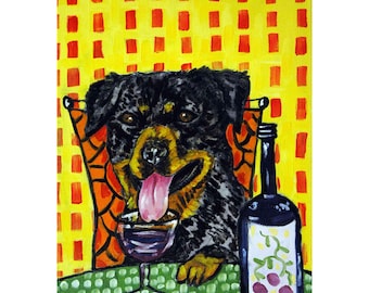 Rottweiler at the Wine Bar Dog Art Print