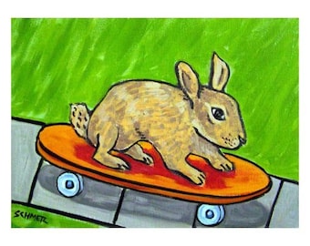 Bunny Skateboarding fine art print on canvas print - fine art