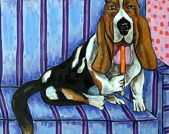 Basset Hound, dog, dog tile, basset hound coaster, tile, coaster, gift, modern, popsicle,dog art, basset hound art