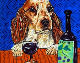 Cocker Spaniel at the Wine Bar Dog Art coaster tile Gift