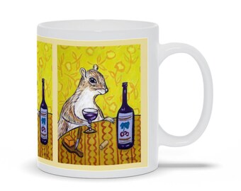 Squirrel mug- wine lover decor - birthday gift for wine l lover - animal art  ug