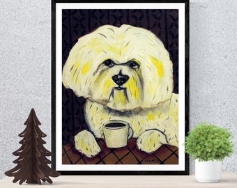 Bichon frise coffee canvas wall art dog print gift - ready to hang animal decor by jay schmetz