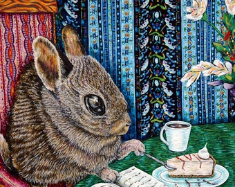 Ceramic Bunny Coaster Set - Jack Rabbit Art - Animal Tile Gift
