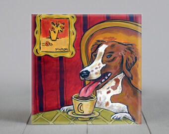 brittany dog at the wine bar coaster tile - multiple sizes