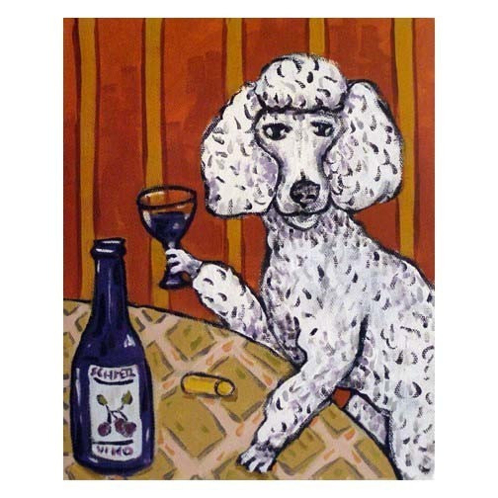 Poodle at the Wine Bar Dog Art Print Etsy