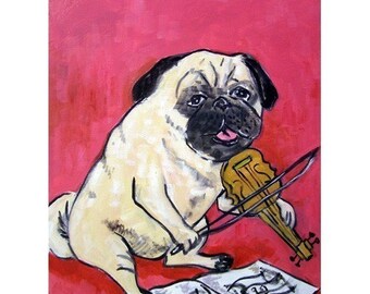 pug art - Pug - pug print - 13x19 art print - modern dog art - violin - print with violin - fawn pug - pug art - pug gifts