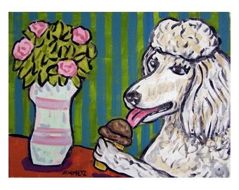 Poodle at the Ice Cream Parlour Art Print - stretched canvas or paper - multiple sizes