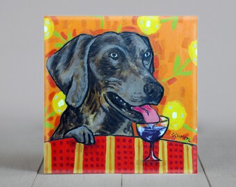 Weimaraner at the wine bar dog art tile coaster gift - multiple sizes