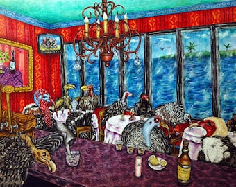 Turkey and Vulture Buzzards on a Cruise Ship Bird Animal Art Print