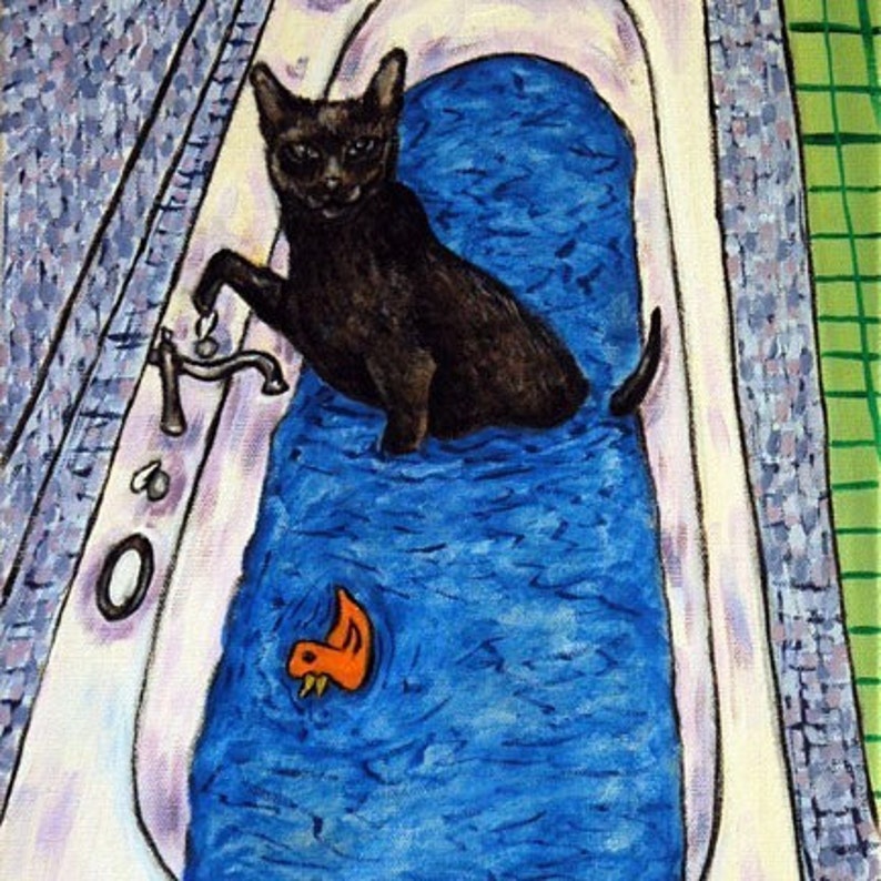 Cat tile cat art Bombay Cat Taking a Bath art tile | Etsy