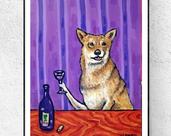 saarloos wolfhound at the wine bar - canvas or matte paper print - multiple sizes