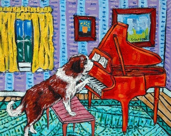 Saint Bernard Piano Coaster Tile - Dog Art Gift - Animal Coaster