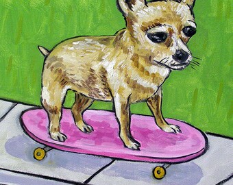 chihuahuacoaster, tile chihuahua, skateboarder, chihuahua skateboarding, animal coaster, animal art tile, dog coaster set, dog lover gift