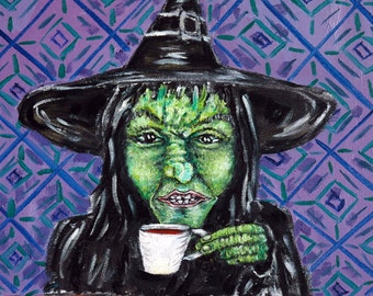 witch fantasy art mythology coaster tile impressionism gift new coffee art coffee tile coffee coaster