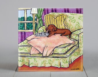spoiled dachshund dog art tile coaster gift - multiple sizes