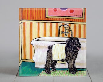 Bouvier des flandres drying off - dog art tile - coaster gift - bathroomd decor