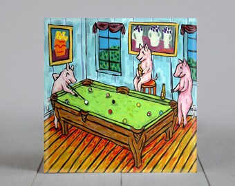 pig art pool billiard art tile coaster - multiple sizes available