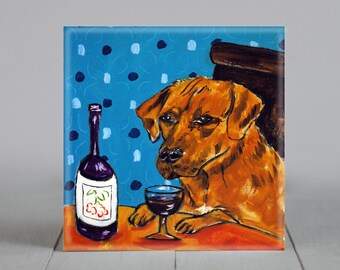 Rhodesian Ridgeback at the Wine Bar Dog Art coaster tile Gift  = modern animal decor
