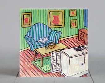 westie watching tv dog art tile coaster gift - multiple sizes