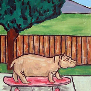hippo skateboarding animal art print on matte or glossy paper - multiple sizes available