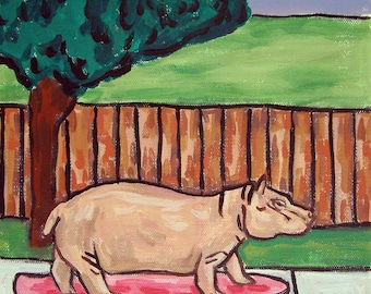 hippo skateboarding animal art print on matte or glossy paper - multiple sizes available