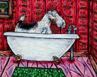 fox terrier taking a bath bathroom decor coaster tile - multple sizes
