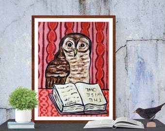 Smart owl art print on matte or glossy paper - multiple sizes