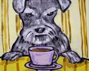 Schnauzer at the Coffee SHop Dog Art coaster tile Gift