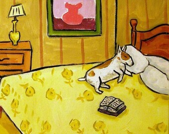 Bull Terrier Sleeping Dog Art coaster tile JSCHMETZ modern abstract folk pop art american ART gift