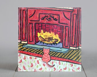 orange cat - ginger cat - cat coaster - art tile - gift for him or her - cat lover