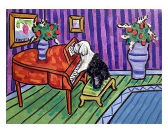 Old English Sheepdog Playing Piano Dog Art Print  JSCHMETZ modern abstract folk pop art AMERICAN ART gift