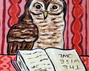 wise owl reading - animal art - tile coaster - home decor - gift