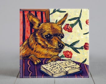 Chihuahua dog art tile coaster - birthday gift for him or her - gift for dog lover - gift for him or her