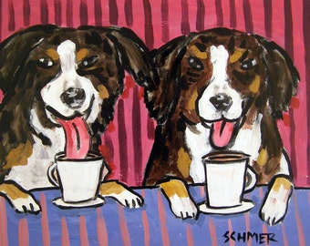 Bernese Mountain Dog art PRINT poster gift modern folk JSCHMETZ coffee