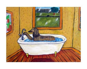 Afghan Hound Taking a Bath Dog Art Print