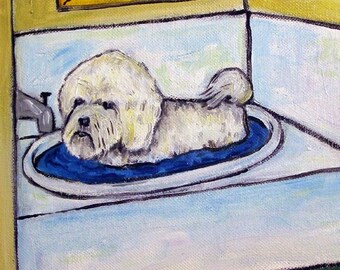 Bichon Frise tile- bathroom art, bathroom tile, bichon frise tile, dog tile, dog art, bichon frise art
