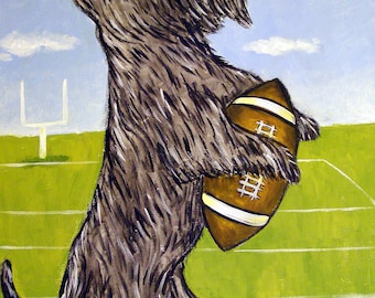 Scottish Terrier playing football Dog Art Print on ready to hang stretched canvas- modern home wall decor