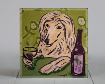 afghan hound at the wine bar dog art tile coaster - multiple sizes available